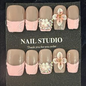 Pink and Cream handmade Press-On Nails